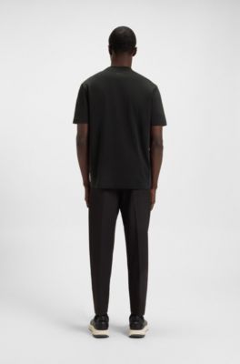 Interlock-cotton T-shirt with mesh-print artwork, Black