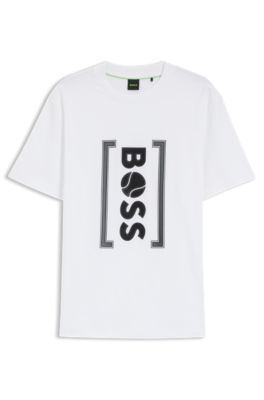 Interlock-cotton T-shirt with mesh-print artwork, White
