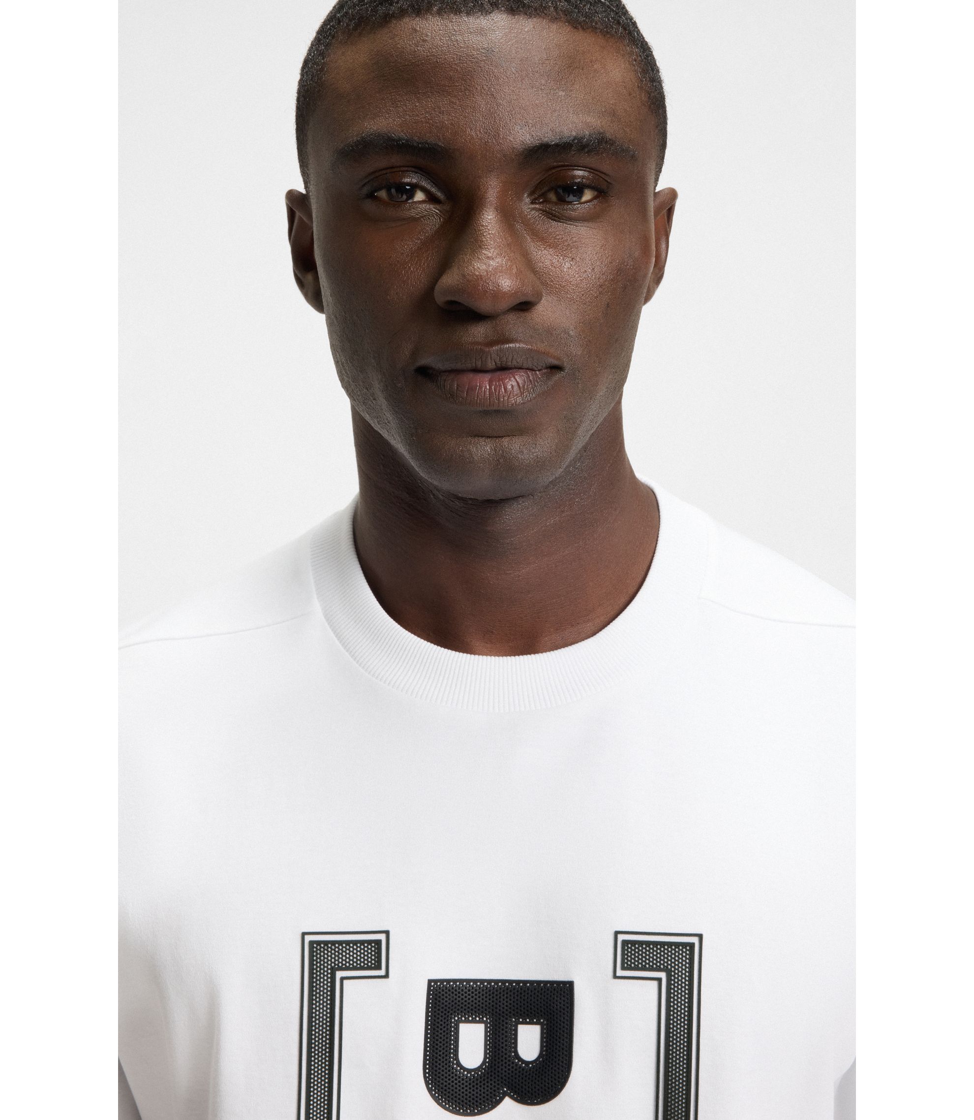 BOSS - Interlock-cotton T-shirt with mesh-print artwork - White