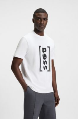 Interlock-cotton T-shirt with mesh-print artwork, White