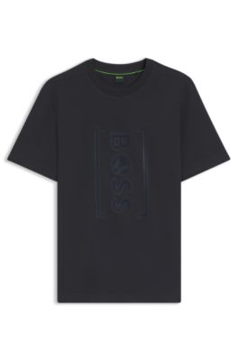 Interlock-cotton T-shirt with mesh-print artwork, Dark Blue