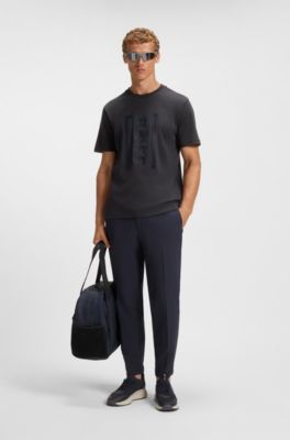 Interlock-cotton T-shirt with mesh-print artwork, Dark Blue