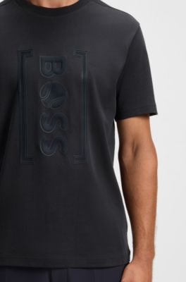Interlock-cotton T-shirt with mesh-print artwork, Dark Blue