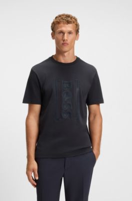 Camiseta relaxed fit con logo estampado en malla inspirado en el tenis, Azul oscuro
