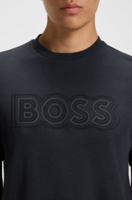 Camiseta de punto de algod&oacute;n con logo de dise&ntilde;o, Azul oscuro