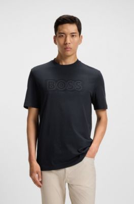 Camiseta de punto de algod&oacute;n con logo de dise&ntilde;o, Azul oscuro
