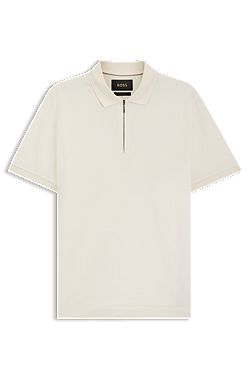 Polo en jacquard mercerisé de coton et de soie avec encolure zippée