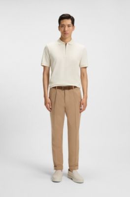 Regular Fit cotton-silk polo shirt with zip neck, White