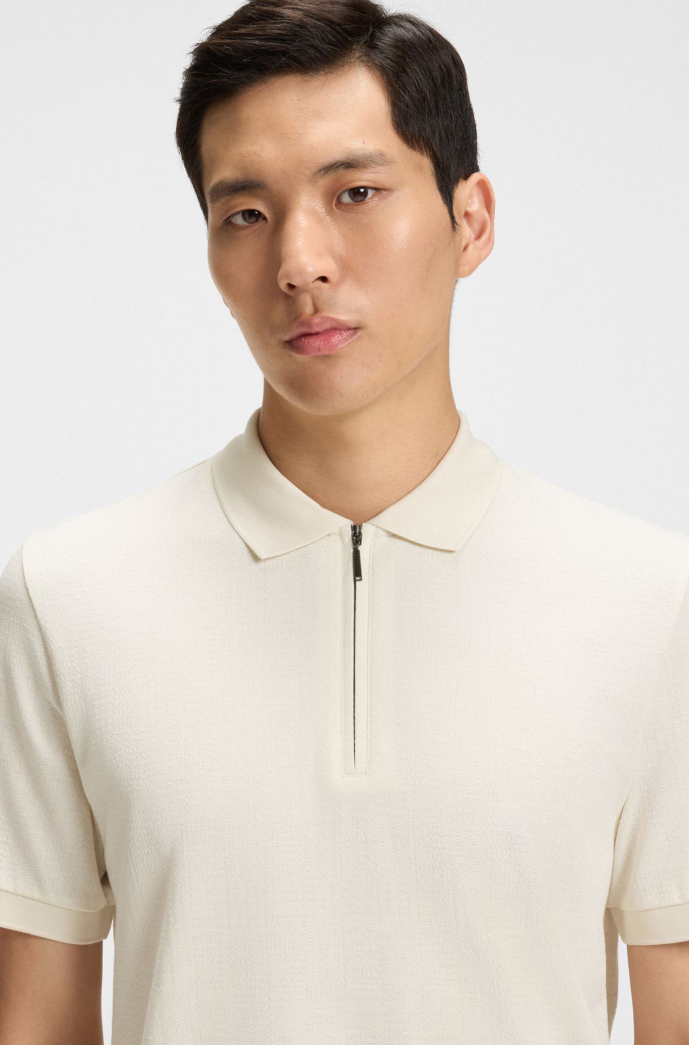 BOSS - Slim-fit polo shirt in mercerized-cotton jacquard - White