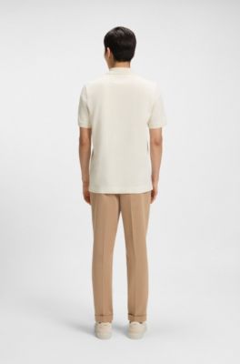 Regular Fit cotton-silk polo shirt with zip neck, White