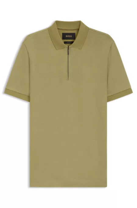 Regular Fit cotton-silk polo shirt with zip neck