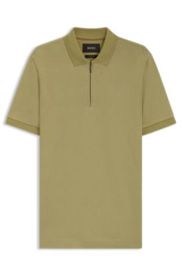 Regular Fit cotton-silk polo shirt with zip neck, Light Green