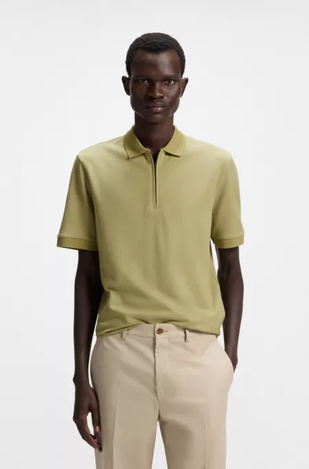 Regular Fit cotton-silk polo shirt with zip neck