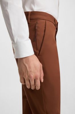 Pantalones slim fit de sarga de algod&oacute;n, Marr&oacute;n