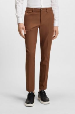 Pantalones slim fit de algod&oacute;n el&aacute;stico, Marr&oacute;n