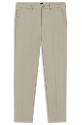 Slim-fit pants in cotton-blend twill, Light Beige