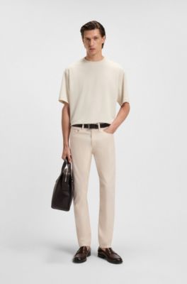 Delaware slim-fit trousers in patterned stretch cotton, White