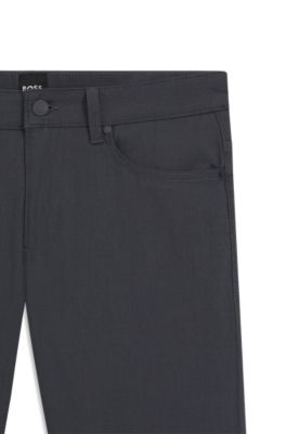 Delaware slim-fit trousers in patterned stretch cotton, Dark Grey