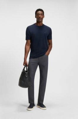Delaware slim-fit trousers in patterned stretch cotton, Dark Grey