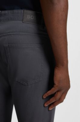 Delaware slim-fit trousers in patterned stretch cotton, Dark Grey