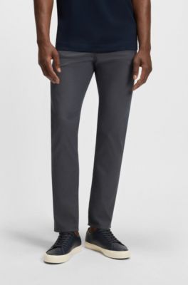 Delaware slim-fit trousers in patterned stretch cotton, Dark Grey