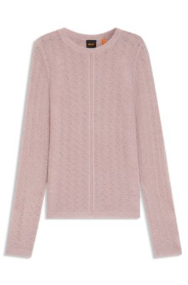 Fine-gauge sweater with knitted structure, Pink