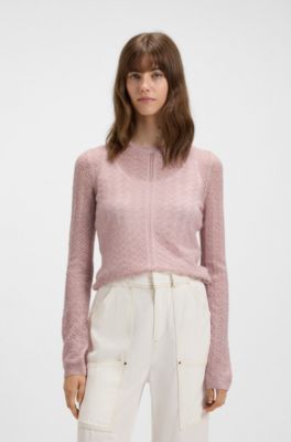 Fine-gauge sweater with knitted structure, Pink