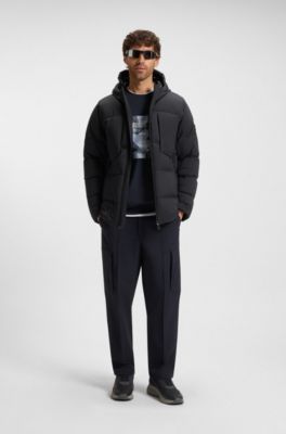 Down-filled parka jacket with water-repellent finish