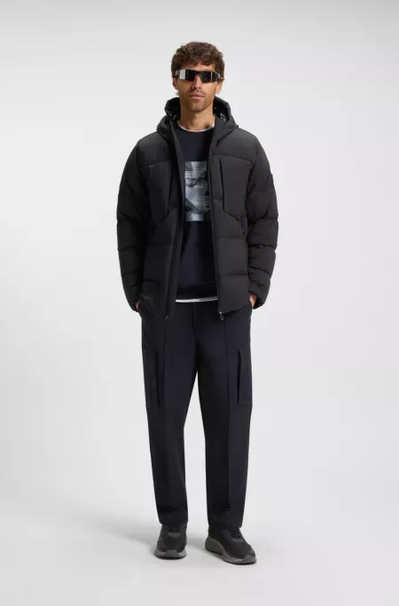 Down-filled parka jacket with water-repellent finish