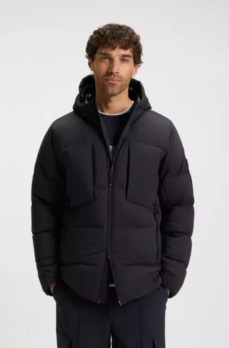 Down-filled parka jacket with water-repellent finish