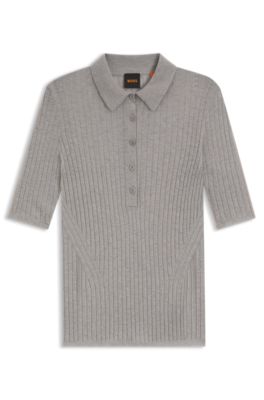 Polo de punto de canal&eacute; en mezcla de lana virgen, Plata