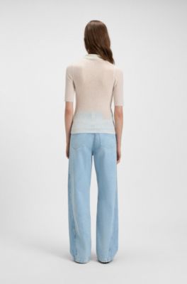 Polo-collar knit sweater in a wool blend, White