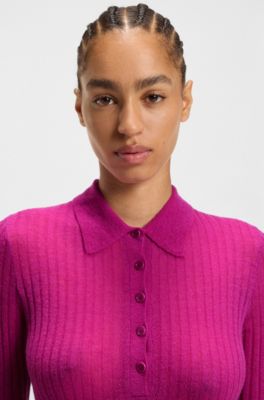 Polo de punto de canal&eacute; en mezcla de lana virgen, Rosa oscuro