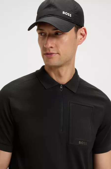 Zip-neck polo shirt in moisture-wicking fabric