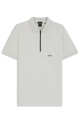 Zip-neck polo shirt in moisture-wicking fabric, Light Grey