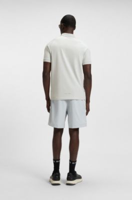 Zip-neck polo shirt in moisture-wicking fabric, Light Grey