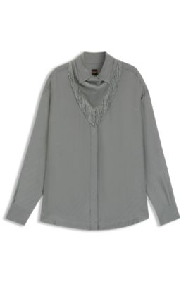 Blusa oversize fit con logos y flecos, Gris