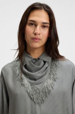 Blusa oversize fit con logos y flecos, Gris