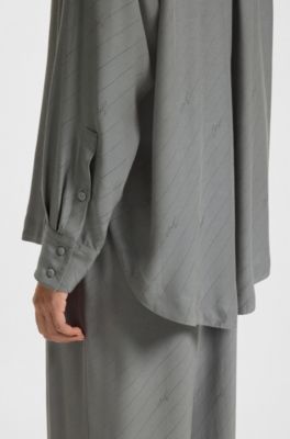 Blusa oversize fit con logos y flecos, Gris
