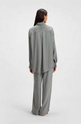 Blusa oversize fit con logos y flecos, Gris