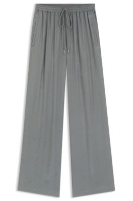 Wide-leg trousers with logo jacquard, Grey