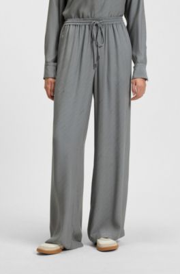Pantalones de pernera ancha con logo en jacquard, Gris