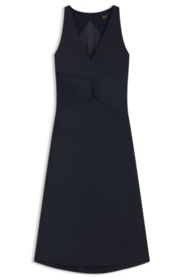 Gathered-front dress in crinkle satin, Dark Blue