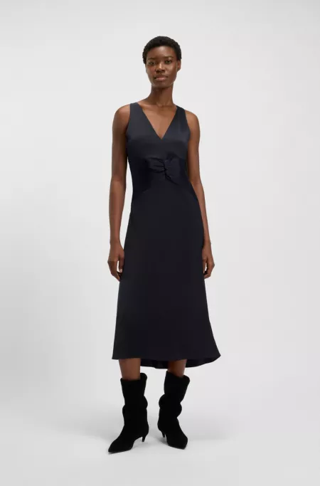 Gathered-front dress in crinkle satin