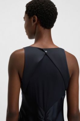 Gathered-front dress in crinkle satin, Dark Blue