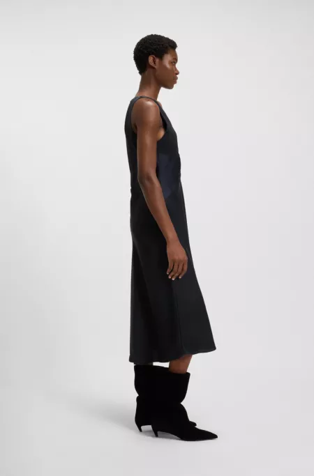 Gathered-front dress in crinkle satin