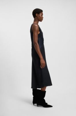 Gathered-front dress in crinkle satin, Dark Blue