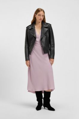 Gathered-front dress in crinkle satin, Light Purple