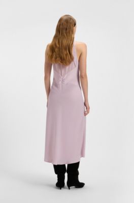 Vestido de sat&eacute;n arrugado con parte delantera fruncida, Luz p&uacute;rpura