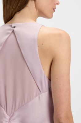 Vestido de sat&eacute;n arrugado con parte delantera fruncida, Luz p&uacute;rpura